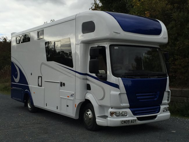 coachbuilt white and navy horsebox