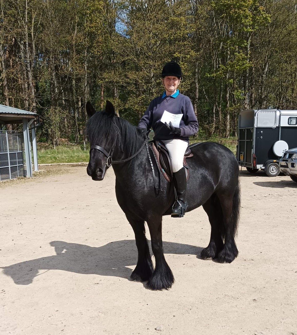 Black fell pony mare and rider